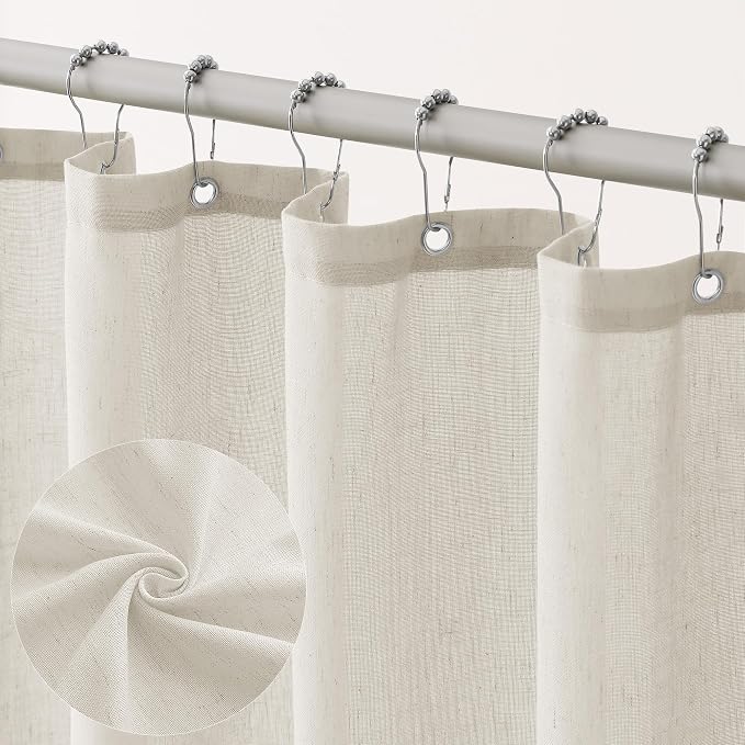 Oatmeal Linen Shower Curtain for Bathroom Water Repellent 72x72 Inch | Neutral Simple French Country Shower Curtains 72 Inches Long Earthy Tone Greige Taupe Greyish Beige with Hooks Flax Burlap