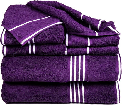 Lavish Home Rio 100% Cotton Towel Set - Eggplant, Medium, 8 Piece | Includes 2 Bath Sheets, 2 Hand Towels, 2 Wash Cloths, 2 Fingertip Sheets, Soft 575 GSM Cotton Set for Shower, Gym, Dorm, Spa