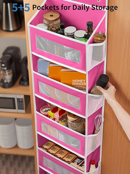 JARLINK Over the Door Organizer for Bathroom, 5 Shelf Rose Pink, 2 Pack | Anti-Tilt Design, 44 lb Load Capacity, Hanging Door Organizer with 5 Large Capacity Pockets, Behind Door Storage for Nursery