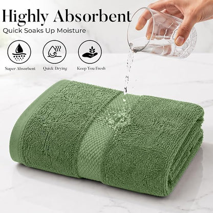 DAN RIVER 600 GSM Cotton Large Bath Towels Set of 4, 27 x 54 Inches, Green | Larger & Lighter Weight Towels for Bathroom - Highly Absorbent & Quick Dry 100% Cotton Bath Towel Set for Home, Spa & Hotel