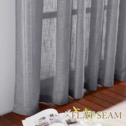 NICETOWN Sheer Curtains 84 inches Long Linen Look for Farmhouse, Rustic Rod Pocket & Back Tab Semi Sheer Window Treatments Balance Light & Privacy for Living Room, 52" Wide, Grey, 2 Panels