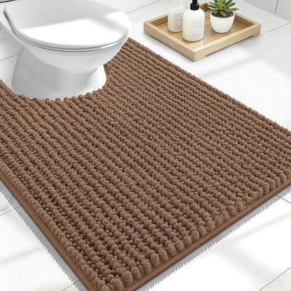 OLANLY Thick Chenille Toilet Rugs U-Shaped 24x20, Mocha | Soft Absorbent Shaggy Contour Bathroom Rugs for Toilet, Dry Quickly, Machine Washable, Non-Slip Bath Mat