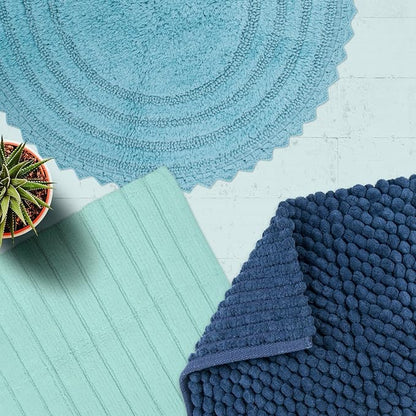 DII Crochet Collection Reversible Bath Mat, Round, 27.5" Diameter, Cameo Blue
