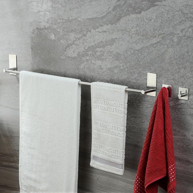 Taozun Towel Bar - 2 Packs Adhesive Hooks | 32 Inch Towel Holder, Hand Towel Rack Stick on Wall, Stainless Steel Bathroom Hardware Accessory Kit
