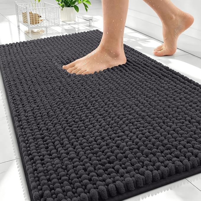 OLANLY Thick Chenille Absorbent Bathroom Rugs Mat 30x20, Dark Grey | Soft Bath Rugs, Rubber Backing, Machine Wash Dry, Bath Mats for Bathroom, Tub and Shower, Home Decor Accessories