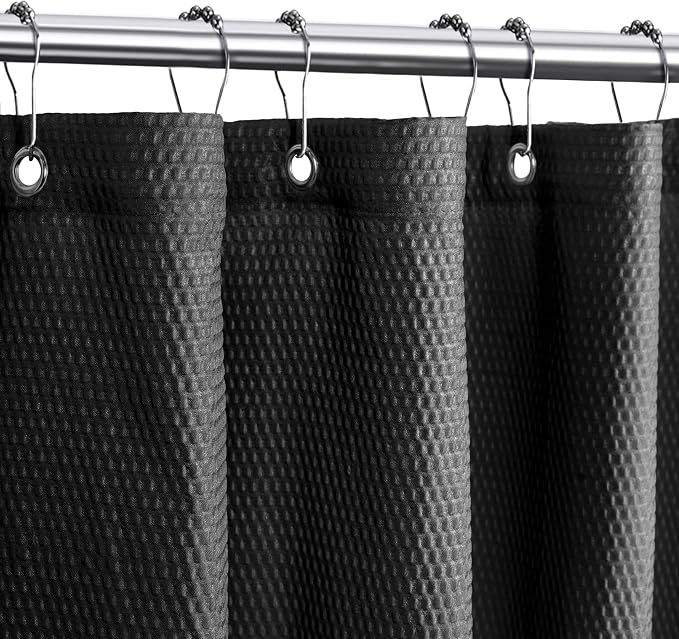 Tititex Solid Black Cloth Fabric Shower Curtain Liner with 2 Magnets - Texture Soft Hotel Quality Waterproof Shower Liner, Light-Weight & Machine Washable 36x72 inch