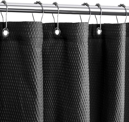 Tititex Solid Black Cloth Fabric Shower Curtain Liner with 2 Magnets - Texture Soft Hotel Quality Waterproof Shower Liner, Light-Weight & Machine Washable 36x72 inch