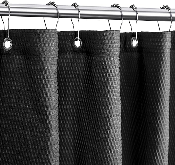 Tititex Solid Black Cloth Fabric Shower Curtain Liner with 2 Magnets - Texture Soft Hotel Quality Waterproof Shower Liner, Light-Weight & Machine Washable 60x72 inch