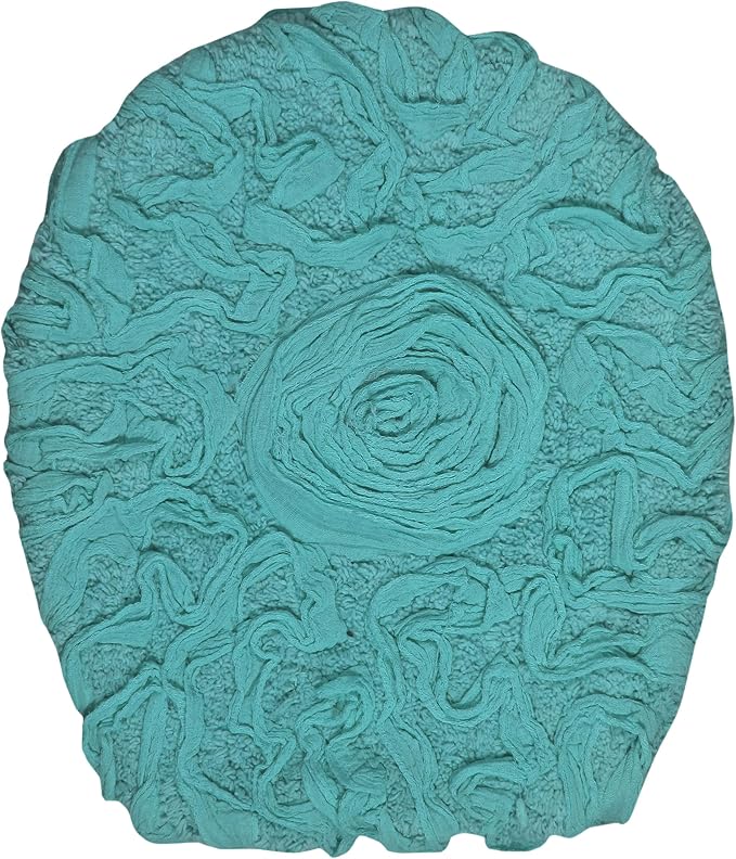 Home Weavers Bell Flower Toilet Lid Cover – 18"x18", 100% Cotton Tufted, Soft & Absorbent, Non-Slip, Machine Washable Bathroom Seat Cover, Turquoise