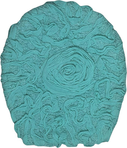 Home Weavers Bell Flower Toilet Lid Cover – 18"x18", 100% Cotton Tufted, Soft & Absorbent, Non-Slip, Machine Washable Bathroom Seat Cover, Turquoise