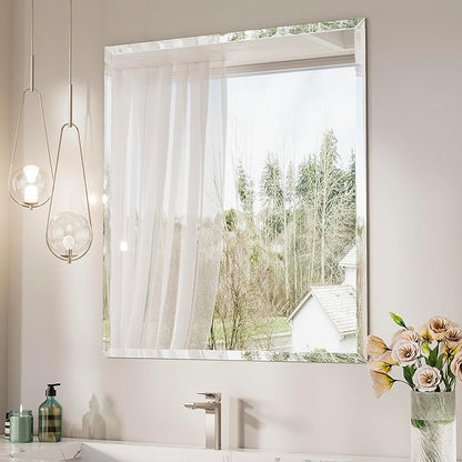 Keonjinn 30 x 36 Inch Beveled Bathroom Mirror, Rectangle Bathroom Mirrors for Over Sink, Shatterproof Wall Mirror, Modern Decorative for Living Room, Entryway, Bedroom, Horizontal/Vertical