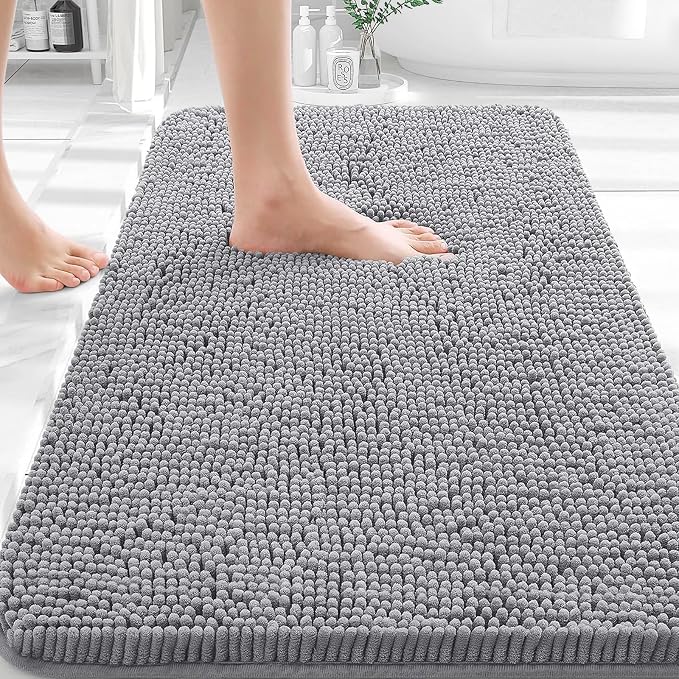 OLANLY Bathroom Rugs 35x24, Extra Soft Absorbent Chenille Bath Rugs | Grey, Quick-Drying Rubber Backing, Machine Washable Bath Mat for Bathroom Floor, Tub and Shower, Home Decor Accessories