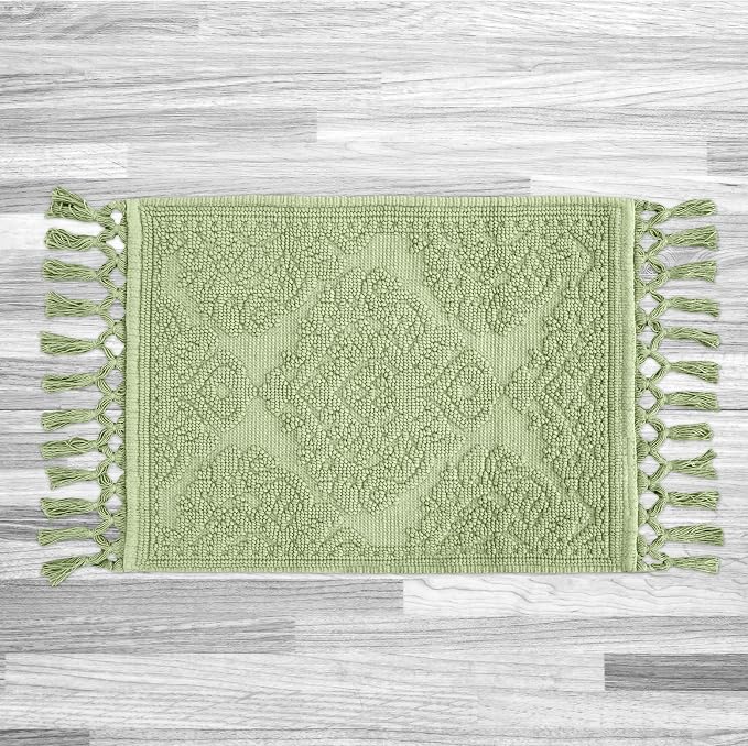 Jean Pierre - Ricardo Bath Mat, Woven Fringe Bathroom Rugs, 100% Cotton, Premium Bathroom Decor - Measures 21" x 41" - Sage Green