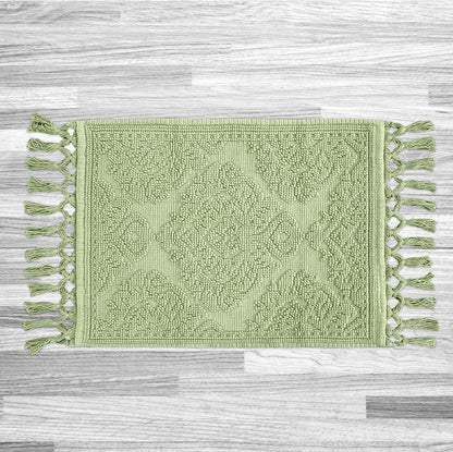 Jean Pierre - Ricardo Bath Mat, Woven Fringe Bathroom Rugs, 100% Cotton, Premium Bathroom Decor - Measures 21" x 41" - Sage Green