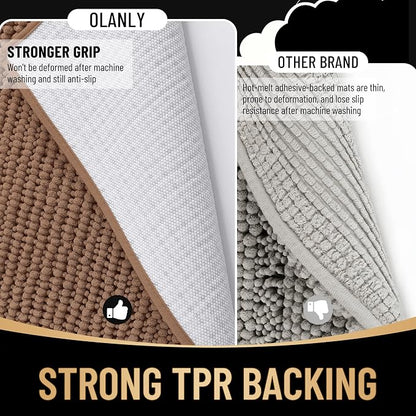 OLANLY Thick Chenille Large Bathroom Rugs 44x32, Absorbent Bath Mat, Mocha | Soft Bath Rugs, Rubber Backing, Machine Wash Dry, Bath Mats for Bathroom, Tub and Shower, Home Decor Accessories
