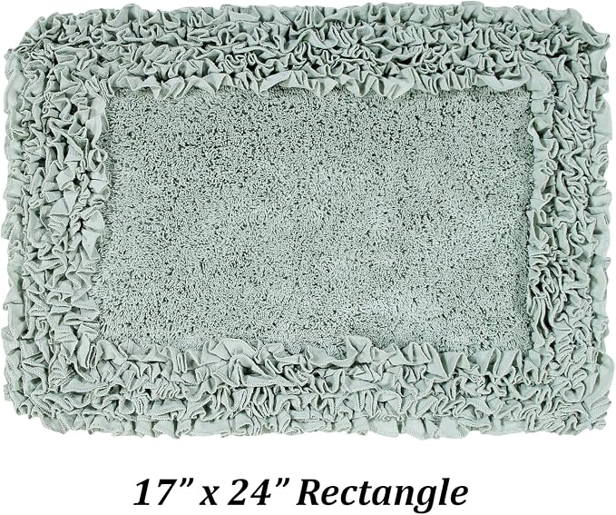 Better Trends 100% Cotton 17" x 24" Bathmat Ultra Soft Water Absorbent Spray Latex Backing Machine Washable Bath Rug for Bathroom Floor Mat Home Decor, Sage Shaggy Border Collection
