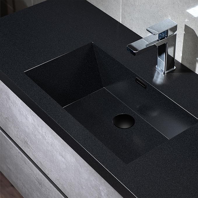 WOODBRIDGE 48 in. W x 19 in. D Wall Mounted Floating Bathroom Vanity in Gray with Quartz Sand Composite Vanity Top in Matte Black
