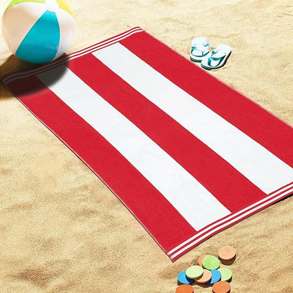 Superior Cotton Nautical Stripe Beach Towels, Colorful Towels for Adult, Kid, Pool, Swimming, Sand, Travel, Large Oversized, Absorbent, Fast Drying, Bath Basics, Cabana Collection, 1 Piece, Red