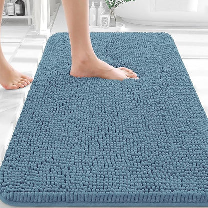 OLANLY Bathroom Rugs 36x24, Extra Soft Absorbent Chenille Bath Rugs | Airy Blue, Quick-Drying Rubber Backing, Machine Washable Bath Mat for Bathroom Floor, Tub and Shower, Home Decor Accessories
