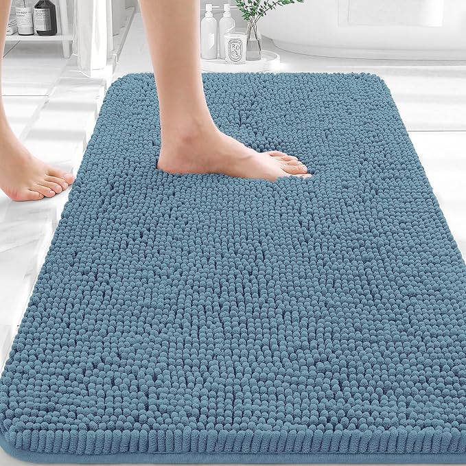 OLANLY Bathroom Rugs 30x20, Extra Soft Absorbent Chenille Bath Rugs | Airy Blue, Quick-Drying Rubber Backing, Machine Washable Bath Mat for Bathroom Floor, Tub and Shower, Home Decor Accessories