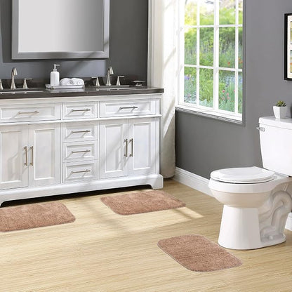 Garland Rug Traditional 3 Piece Nylon Washable Bathroom Rug Set No Lid or Contour (17x24/21x34/21x34) Taupe