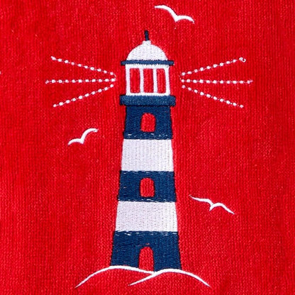 SKL Home Nautical Lighthouse Hand Towel Set-2pc, 100% Cotton, Red | Decorative embroidery for everyday & coastal/beach décor. Can be used in the bathroom, kitchen, bar or any sink space.