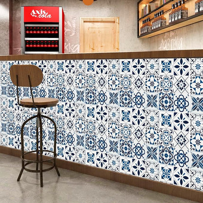 LONGKING Peel and Stick Backsplash Tile Stickers, Admiral Blue Geometric-Shaped Pattern Tile for Kitchen, Stick on Wall Tiles (10 Sheets) | Peel and stick backsplash, self-adhesive wall tile, Admiral Blue, geometric, waterproof, kitchen bathroom wall, ...