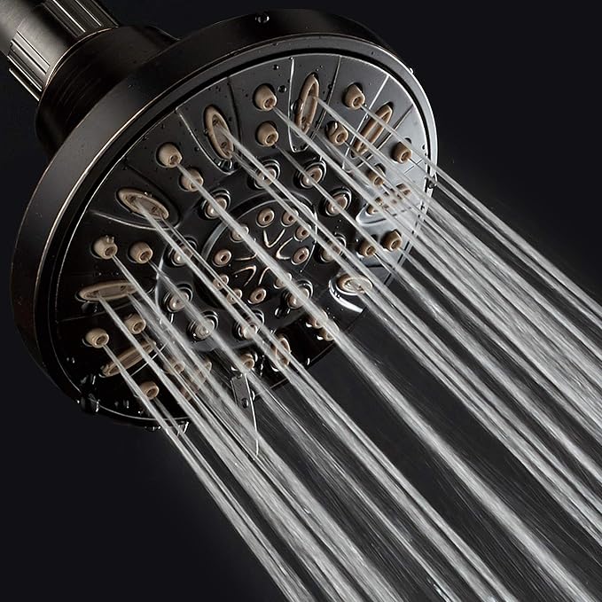AquaDance OIL RUBBED BRONZE High Pressure 6-Setting 4" Shower Head – Angle Adjustable, Anti-Clog Showerhead Jets, Tool-Free Installation - USA Standard Certified - Top U.S. Brand