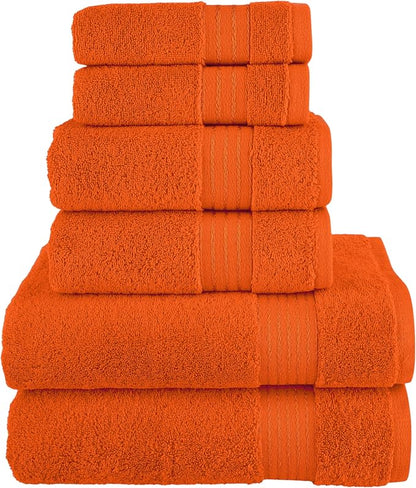 Elegant Comfort Premium Cotton 6-Piece Towel Set, Includes 2 Washcloths, 2 Hand Towels and 2 Bath Towels, 100% Turkish Cotton - Highly Absorbent and Super Soft Towels for Bathroom, Orange