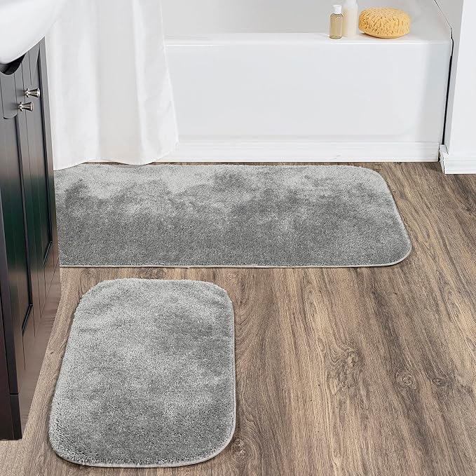 Garland Rug Traditional Nylon Washable Platinum Gray 2 Bath Rugs (21" X 34", 22" X 60") - Soft, Absorbent, and Stylish for Your Bathroom