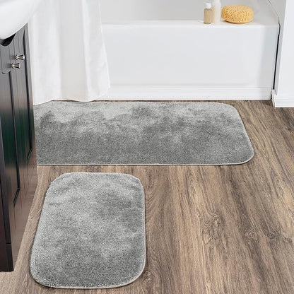 Garland Rug Traditional Nylon Washable Platinum Gray 2 Bath Rugs (21" X 34", 22" X 60") - Soft, Absorbent, and Stylish for Your Bathroom