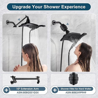 BRIGHT SHOWERS High Pressure Dual Shower Head Combo, Oil Rubbed Bronze Rainfall Showerhead with Detachable Handheld, 60" Stainless Steel Hose, Four Spray Settings