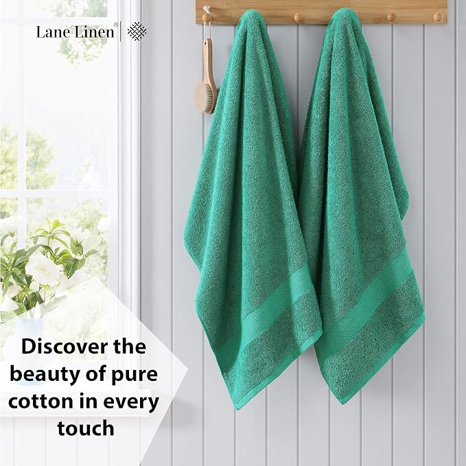 LANE LINEN Bath Towels Pack of 4 (28"x54") - 100% Ring Spun Cotton Bathroom Towel Set - Reinforced Edges, Quick Dry, Soft & Absorbent Large Bath Towels - Lightweight, Perfect for Daily Use - Emerald