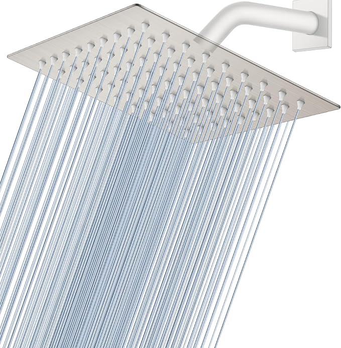 Midanya Square Rain Shower Head,High Pressure,Brushed Nickel 8 Inch | 360°Swivel,Ceiling or Wall Mount,Waterfall Full Body Coverage,Bathroom Remodel,Stainless Steel Large Rainfall Shower Head