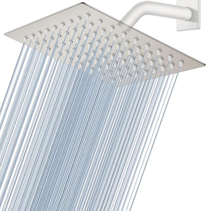 Midanya Square Rain Shower Head,High Pressure,Brushed Nickel 8 Inch | 360°Swivel,Ceiling or Wall Mount,Waterfall Full Body Coverage,Bathroom Remodel,Stainless Steel Large Rainfall Shower Head