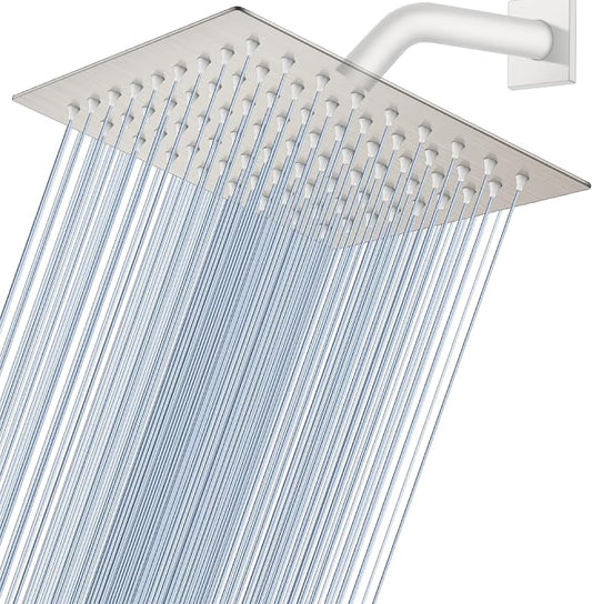 Midanya Square Rain Shower Head,High Pressure,Brushed Nickel 8 Inch | 360°Swivel,Ceiling or Wall Mount,Waterfall Full Body Coverage,Bathroom Remodel,Stainless Steel Large Rainfall Shower Head