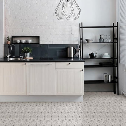 FloorPops FP2481 Kikko Peel Stick Floor Tiles, White & Off-White (Pack of 6)