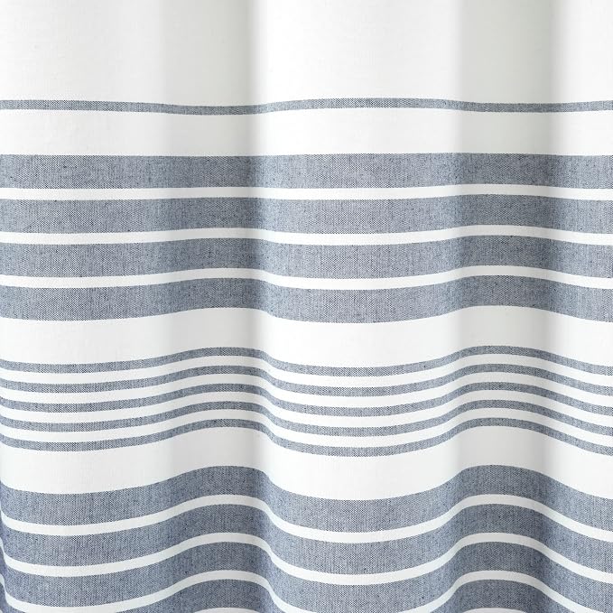 Lush Decor Nantucket Yarn Dyed Cotton Blend Tassel Fringe Shower Curtain Single 72" W x 72" L White & Navy - White Shower Curtains for Bathroom Curtain
