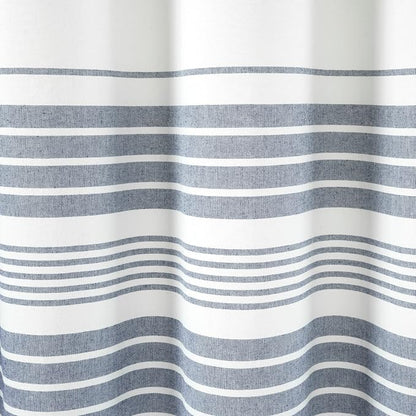 Lush Decor Nantucket Yarn Dyed Cotton Blend Tassel Fringe Shower Curtain Single 72" W x 72" L White & Navy - White Shower Curtains for Bathroom Curtain