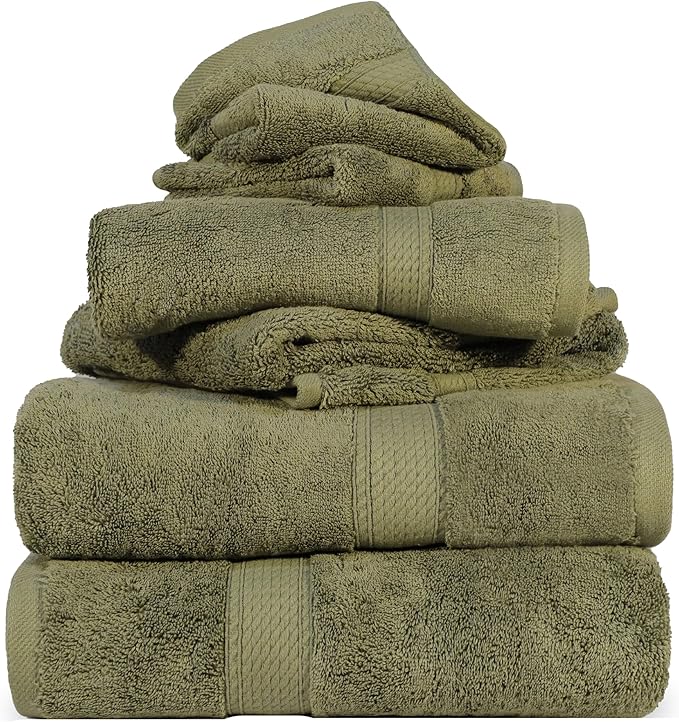 Superior Egyptian Cotton Ultra Plush & Absorbent, 6 Piece Set, Forest Green | Quick Dry, Soft Luxury Towel Set, Bath Essentials, Guest Bath, Spa, 2 Bath, 2 Hand, 2 Face Towels, Madeline Towels