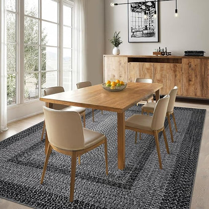Imitation Braided Collection-Print Living Room Rug 5x7 Washable Rug for Bedroom Modern Non Slip Small Soft Throw Rugs Low Pile Stain Resistant Carpet for Entryway Office Nursery Dining Room