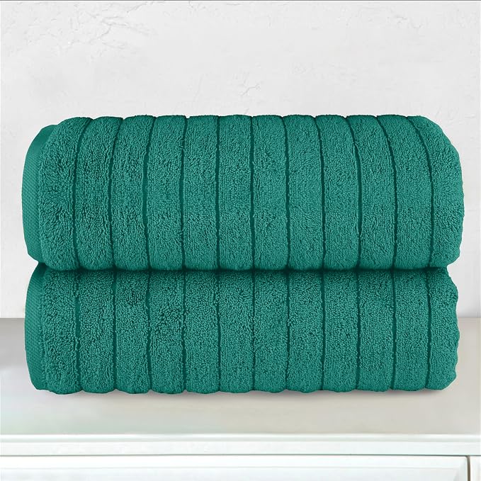 Elegant Comfort 100% Turkish Cotton Corduroy Ribbed Luxury Soft 2 Pack Bath Towels 27 x 54 Inch - Ultra Plush, Absorbent, Quick Dry, Hotel Spa Quality Towels for Bathroom Essentials, Turquoise