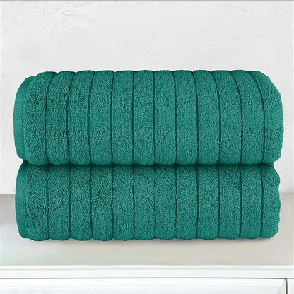 Elegant Comfort 100% Turkish Cotton Corduroy Ribbed Luxury Soft 2 Pack Bath Towels 27 x 54 Inch - Ultra Plush, Absorbent, Quick Dry, Hotel Spa Quality Towels for Bathroom Essentials, Turquoise