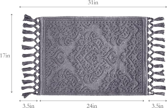 Jean Pierre - Ricardo Bath Mat, Woven Fringe Bathroom Rugs, 100% Cotton, Premium Bathroom Decor - Measures 17" x 31" - Dark Gray
