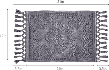 Jean Pierre - Ricardo Bath Mat, Woven Fringe Bathroom Rugs, 100% Cotton, Premium Bathroom Decor - Measures 17" x 31" - Dark Gray