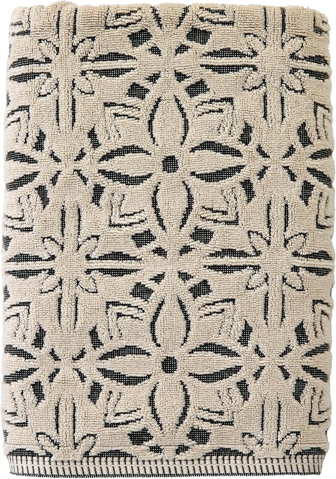 SKL Home Lisbon Bath Towel, Premium 100% Cotton, Black | 600 GSM weight. Spa-level quality. Soft & absorbent. Reversible jacquard pattern for 2-looks-in-1.
