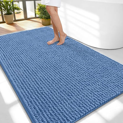 OLANLY Thick Chenille Large Bathroom Rugs Mats 59x35, Cornflower Blue | Soft Absorbent Bath Rugs, Rubber Backing, Machine Wash Dry, Bath Mats for Bathroom, Tub and Shower, Home Decor Accessories