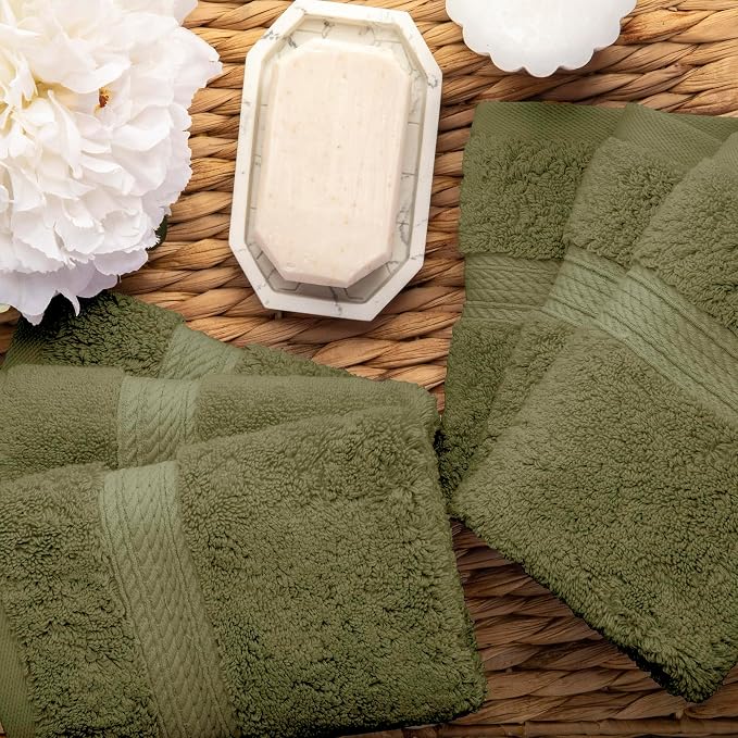 Superior Egyptian Cotton Plush Absorbent, Face Towel Set of 6, Forest Green | Quick Dry, Soft Luxury Towel Set, Bath Essentials for Bathroom, Guest Bath, Spa, 2 Piece Face, Madeline Towels