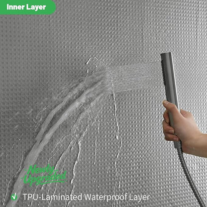 No Hook Waffle Shower Curtain, No Liner Needed Separate, 71x74 Inch, Grey | 100% waterproof TPU-laminated backing, magnetic weighted hem, machine washable, shower curtain set for bathroom or hotel use