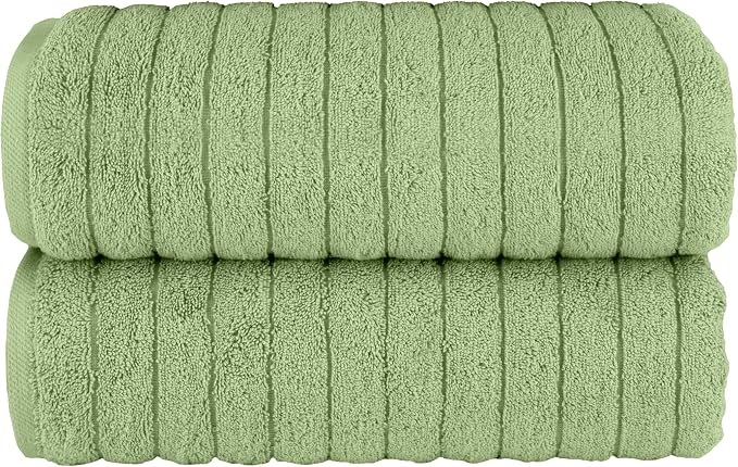 Elegant Comfort 100% Turkish Cotton Corduroy Ribbed Luxury Soft 2 Pack Bath Towels 27 x 54 Inch - Ultra Plush, Absorbent, Quick Dry, Hotel Spa Quality Towels for Bathroom Essentials, Sage